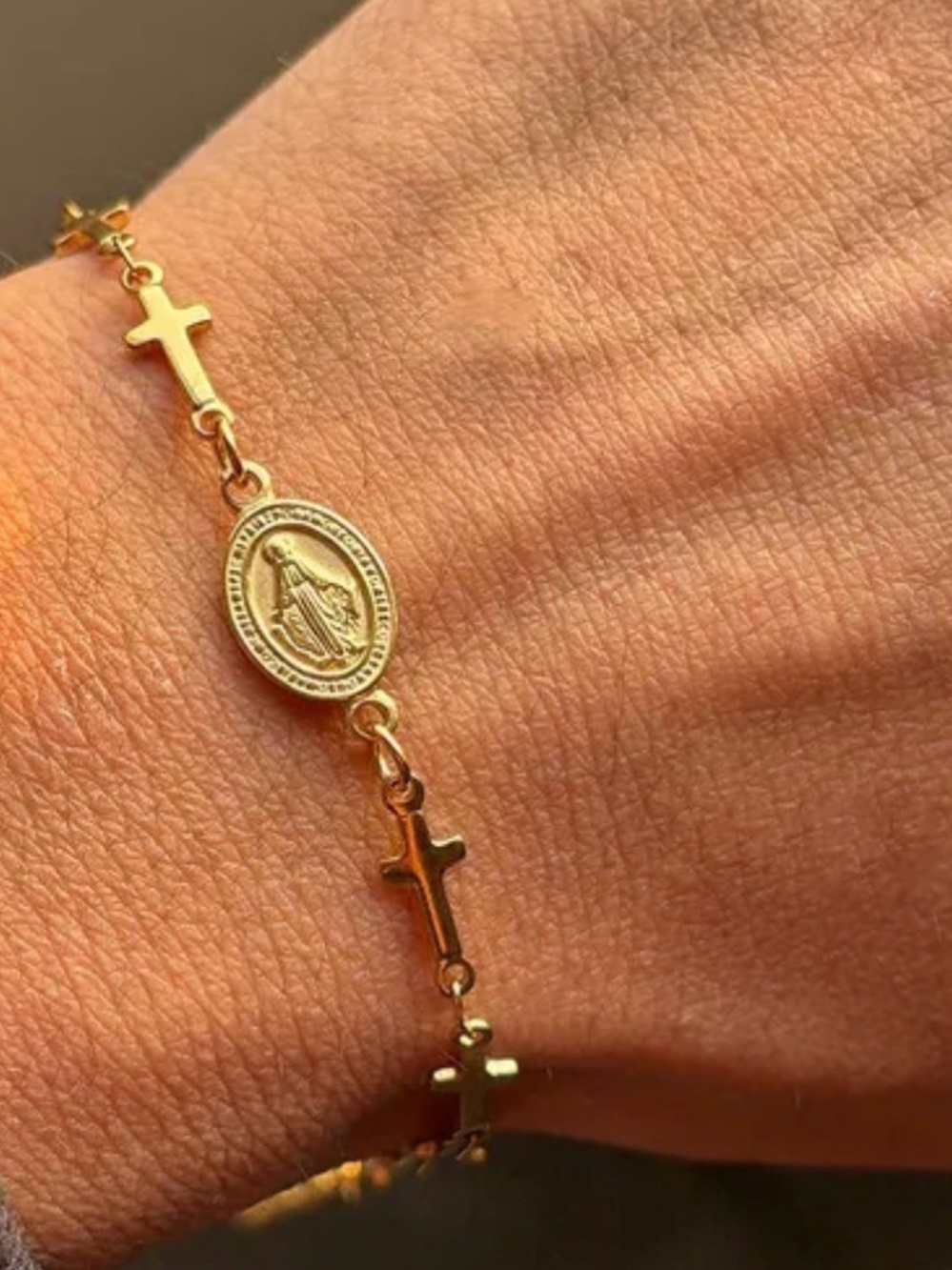 Gold plated Religious Cross and Medal Bracelet - Women Jewelry